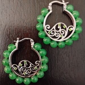Green Jade Chrome Diopside 925 Sterling Silver Hoop Earrings